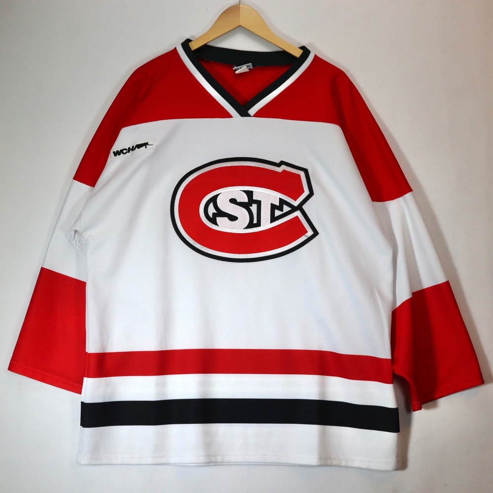 OT Sports Hockey Jersey Mens XL White Red St Cloud State WCHA Collegiate Sports